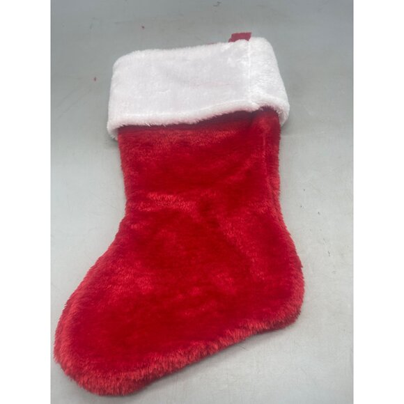 Christmas stocking foe fur solid red white decor 15" READ - Picture 3 of 7